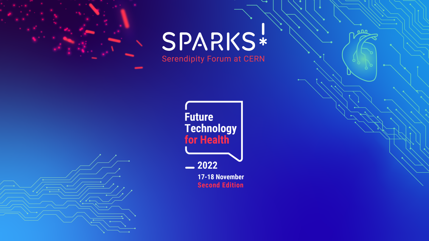 Banner for the Sparks! event, showing the logo and the theme "Future Technology for Health"