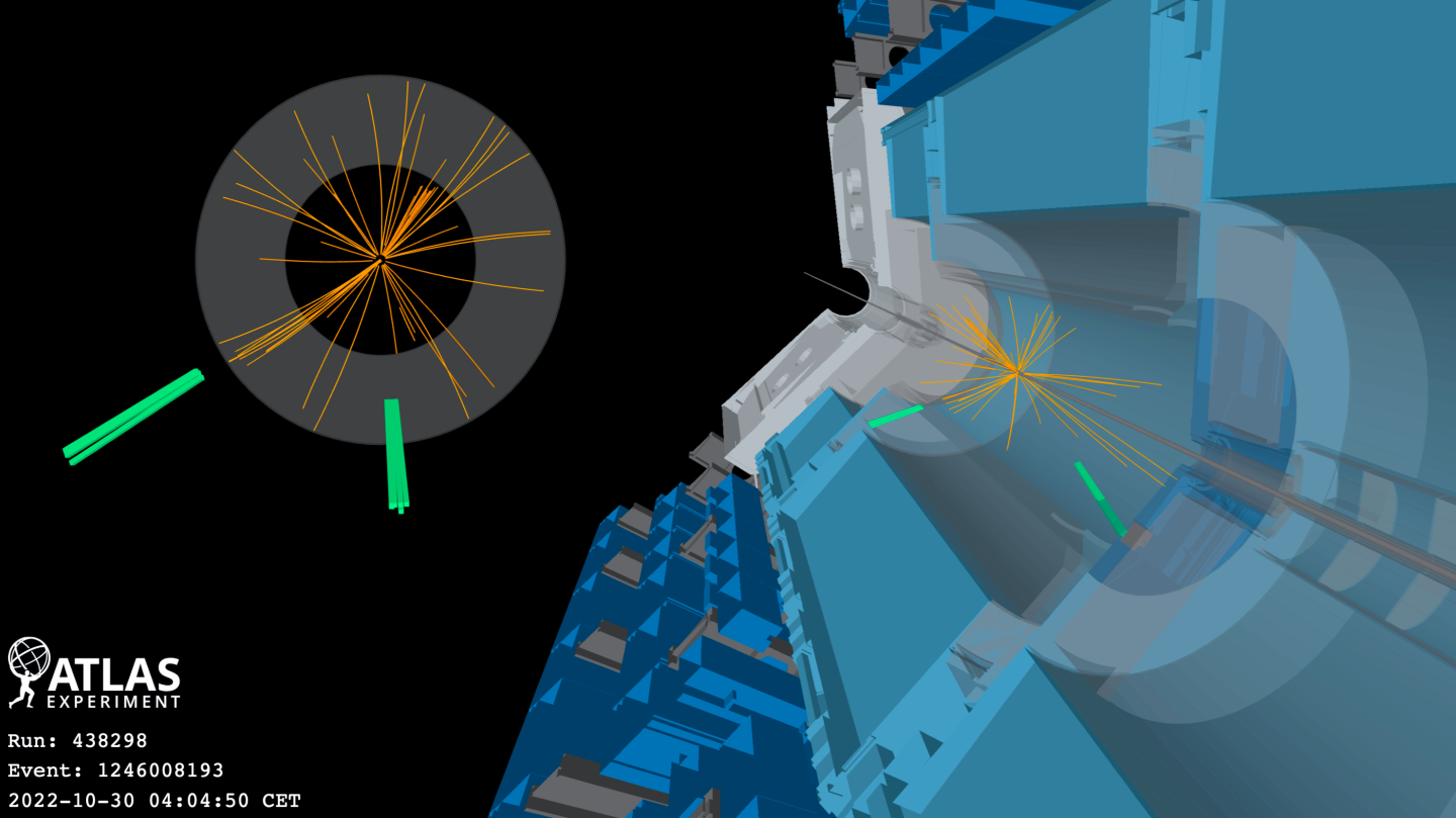Candidate Higgs boson decays into two photons in the ATLAS experiment. (Image: CERN) 